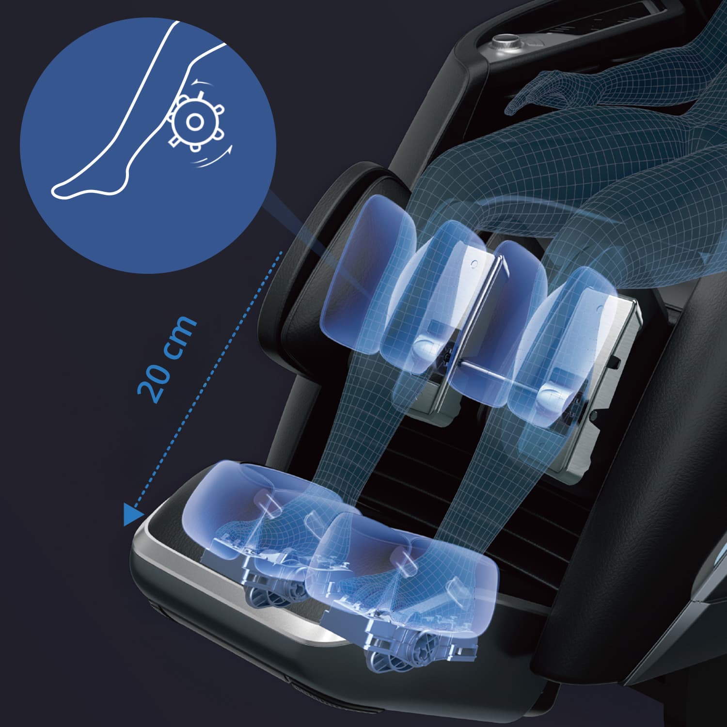 Extension automatique et rouleaux de massage pour les pieds